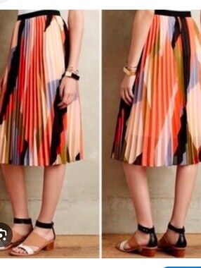 Anthropologie HD in Paris Skirt Womens Size 10 Pleated Colorblock Midi